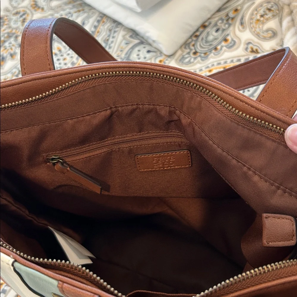 FRYE AND CO. Multicolor Striped Leather Tote - Brown, White, Pink, Blue - Picture 7 of 11